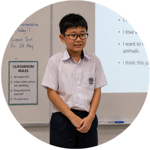 Shy child avoiding public speaking